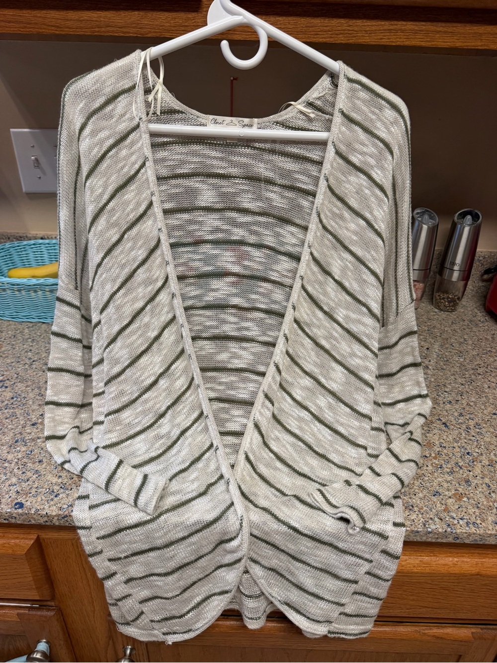 Open-Front Striped Knit Cardigan - Cream & Gray